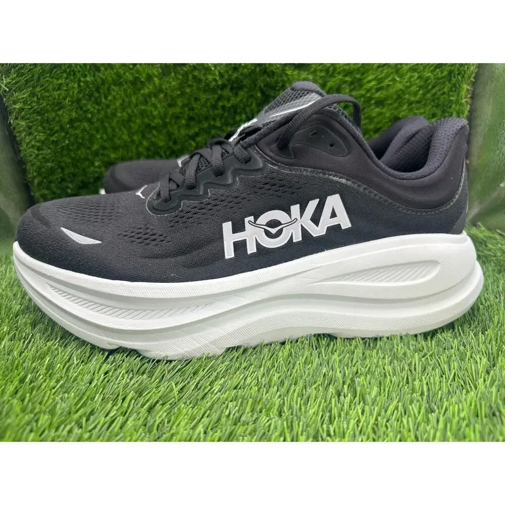 Hoka One One Bondi 9 1162015-BWHT Athletic Sneaker Mens 10 Black Knit Gym Sports